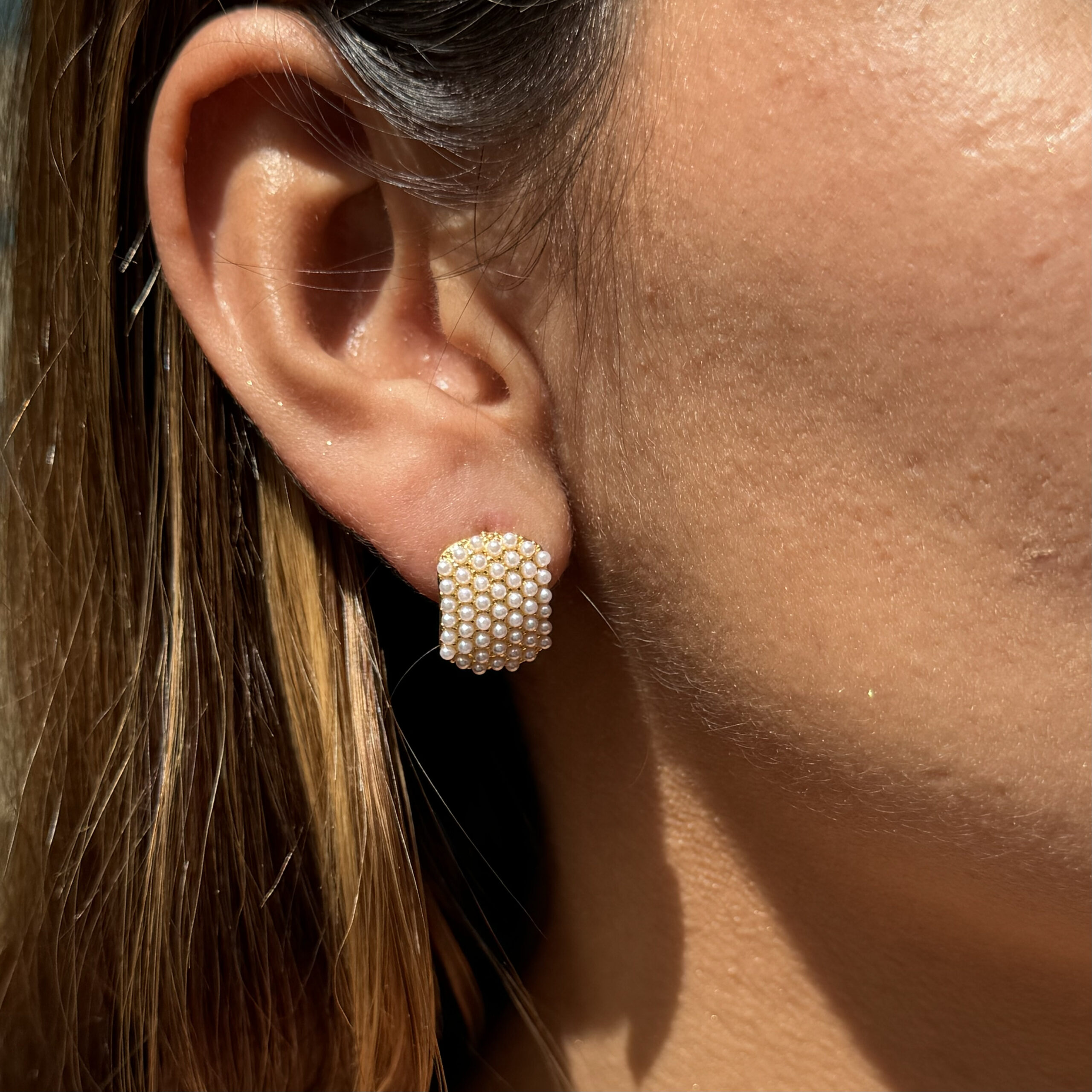 Topo rectangular perlas en rodio