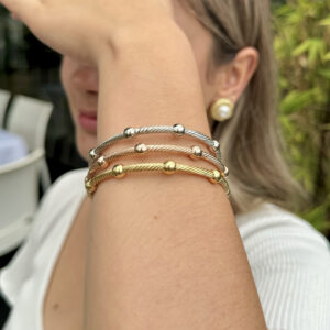 Brazalete tres piezas con balines en rodio