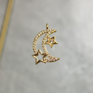 Dije media luna y estrellas con zircones en rodio
