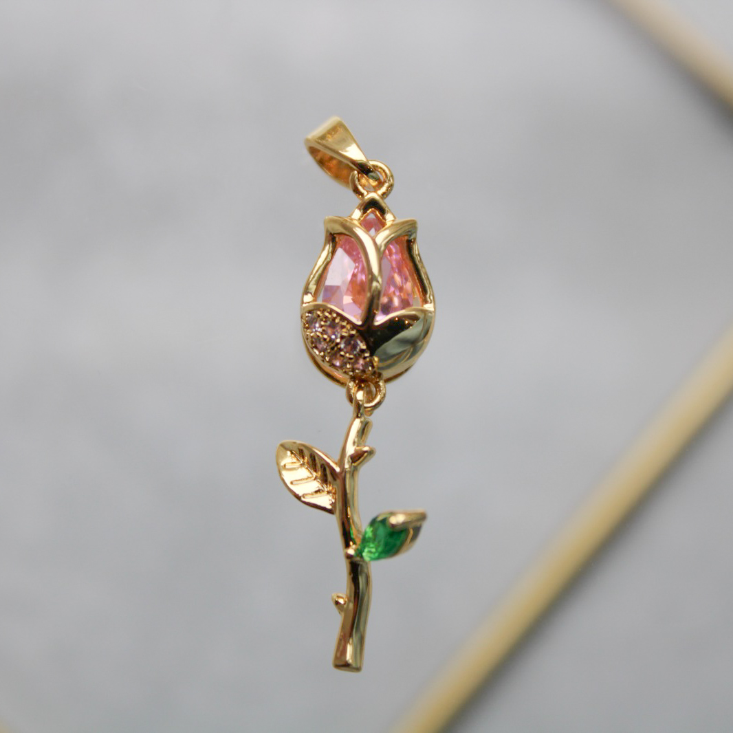 Dije rosa con zircones en rodio - Imagen 4
