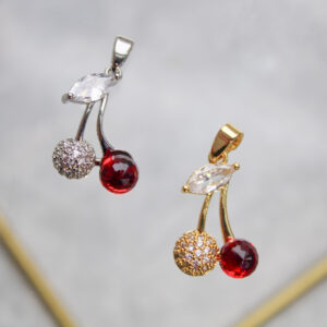 Dije cerezas con zircones en rodio