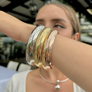 Brazalete tres piezas liso en rodio