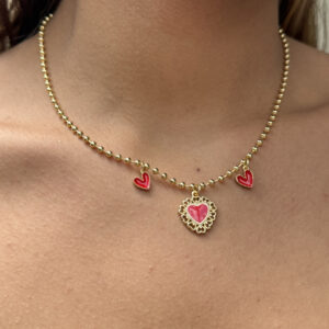 Cadena multicharms corazones en rodio