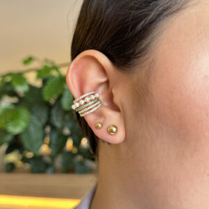 Earcuff cuatro líneas perlas y zircones en rodio
