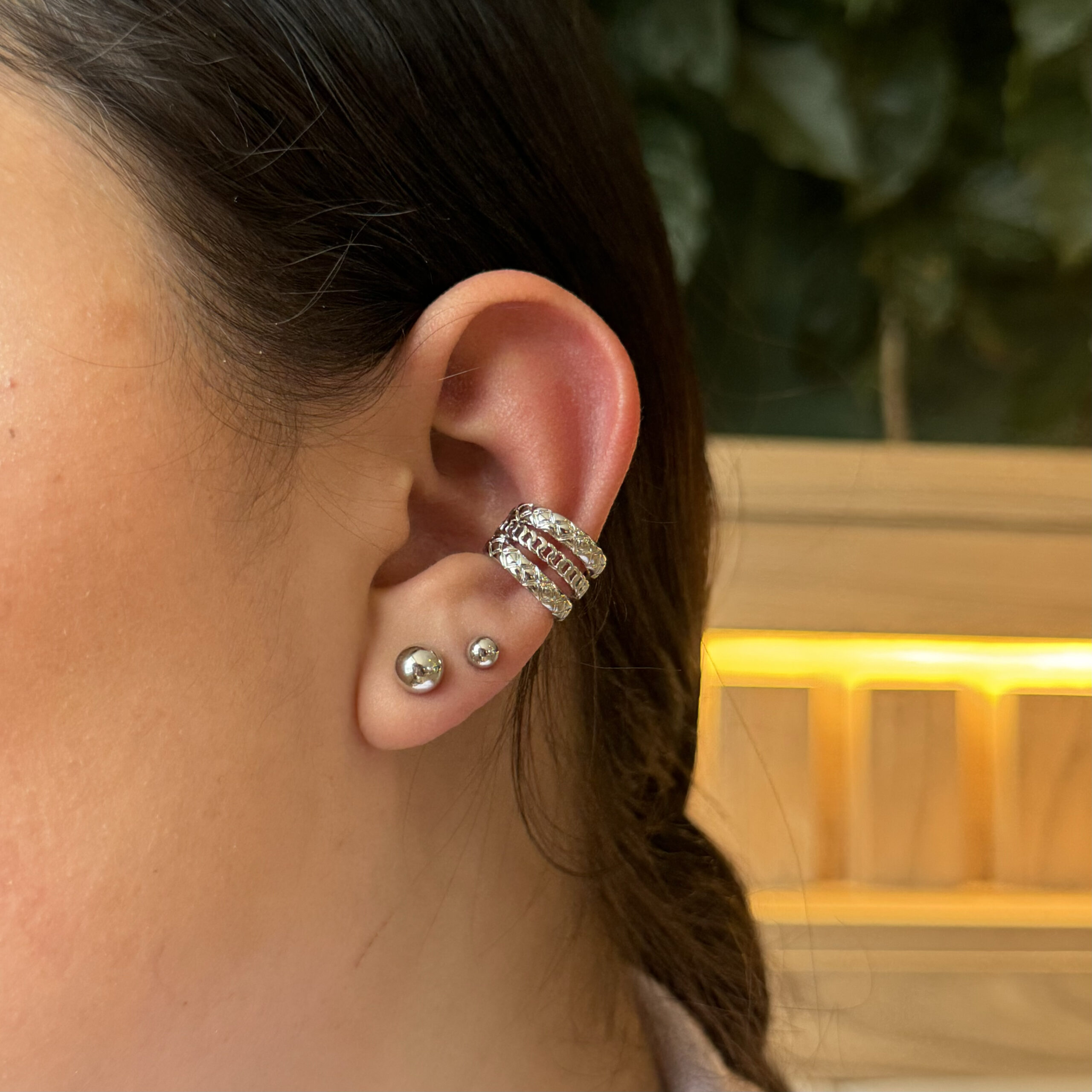 Earcuff líneas multitextura en rodio