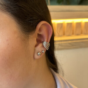 Earcuff líneas lisas y con textura en rodio