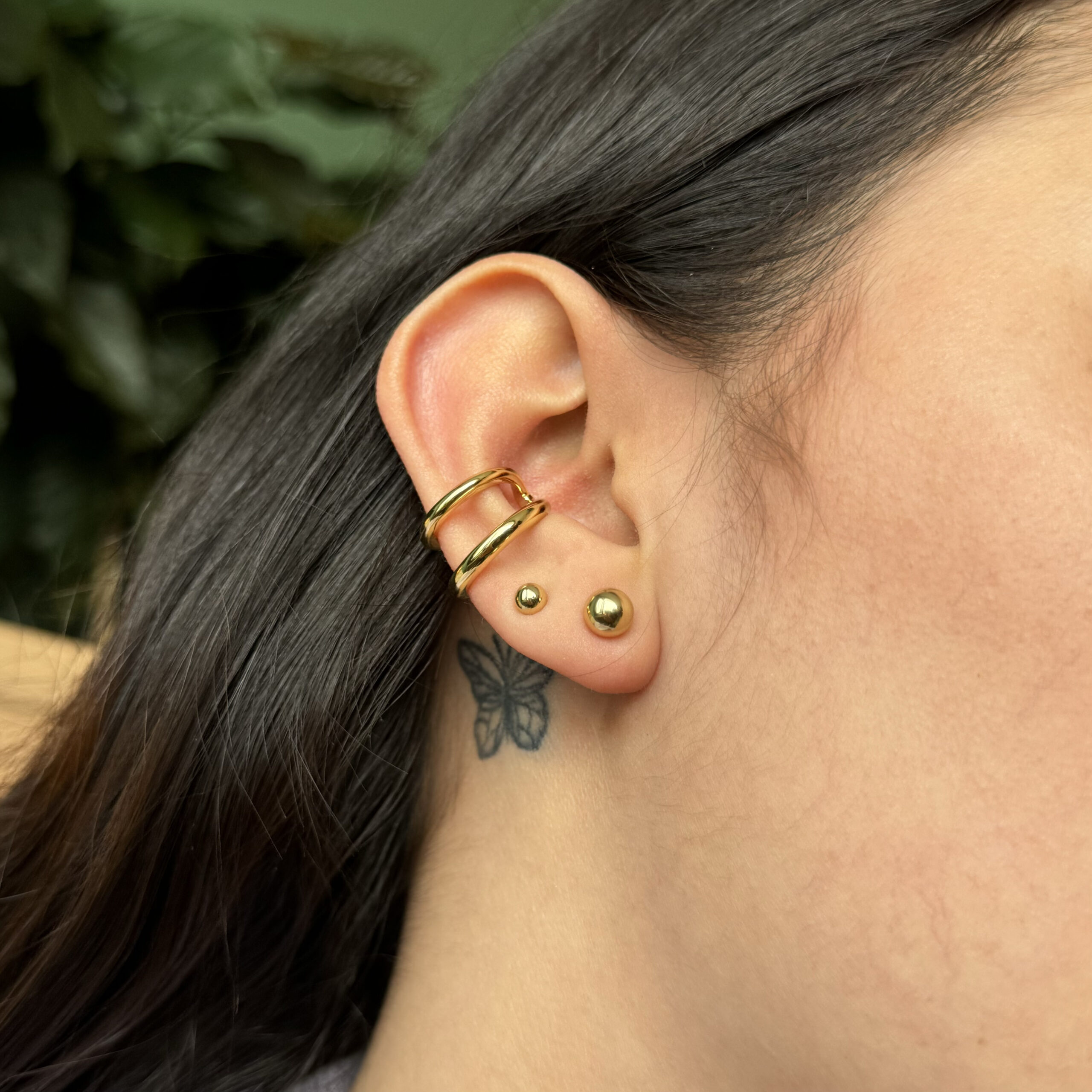 Earcuff línea doble liso en rodio
