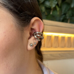 Earcuff tres líneas chunky en rodio