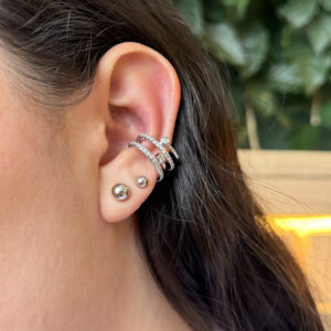 Earcuff cuatro líneas con zircones en rodio