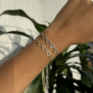 Pulsera corazones borde de zircones en rodio