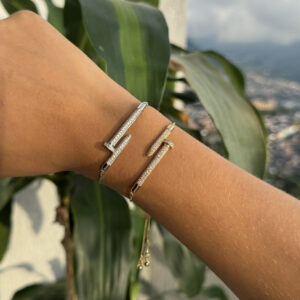 Pulsera clavos con zircones en rodio