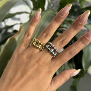 Anillo enrejado chunky en rodio