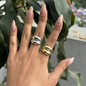 Anillo doble línea chunky liso en rodio