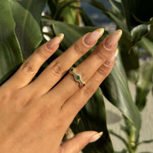 Anillo círculos con zircones multicolor en rodio