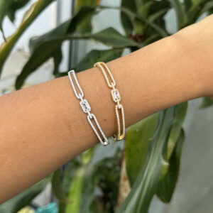 Brazalete rectángulos con zircones en rodio