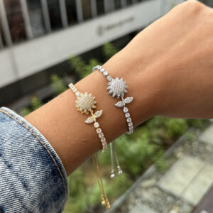 Pulsera girasol antiestrés con zircones en rodio