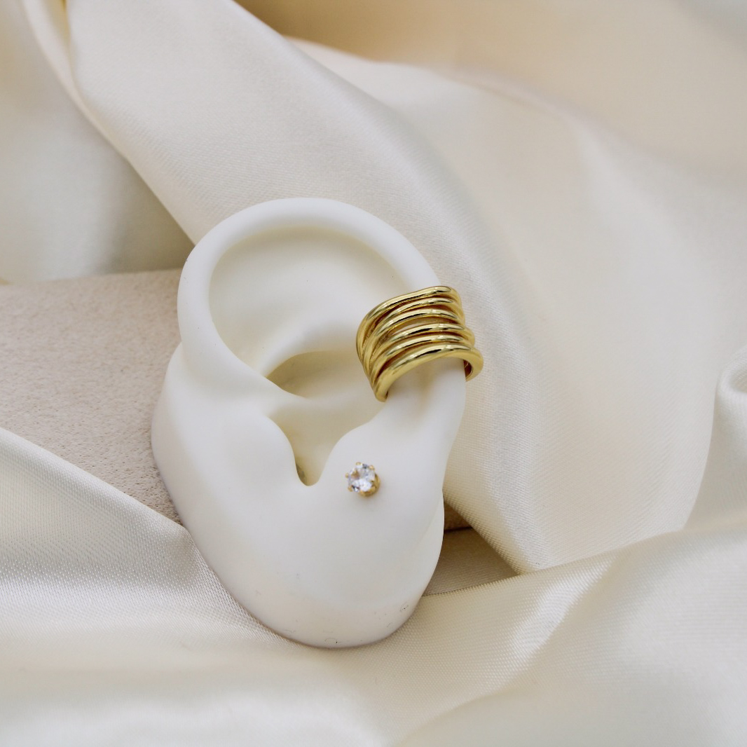 Earcuff cinco líneas irregulares en rodio - Imagen 2